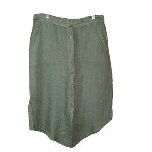 Linen Skirt Olive Green Made in Italy Elastic Waist A Line Large